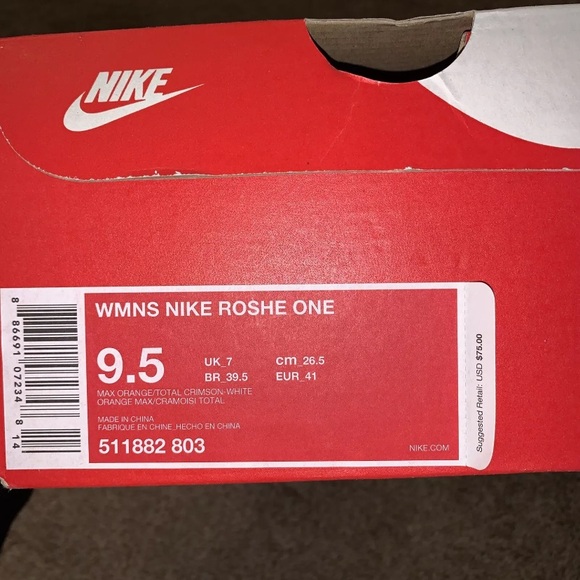 Size 9.5 - Nike Women’s Roshe One Crimson/Orange- Great Condition! - Picture 6 of 6